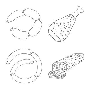 肉类和火腿标识的矢量设计。一组肉类和烹饪股票符号的网站
