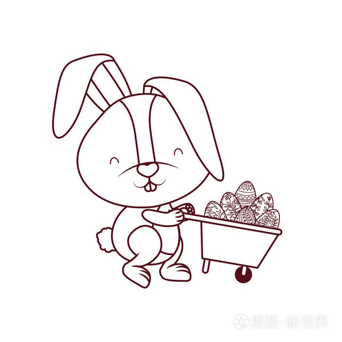 兔子与手推车和复活节彩蛋图标插画-正版商用图片18xrpm-摄图新视界