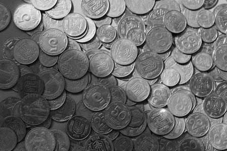 乌克兰硬币。 单色照片