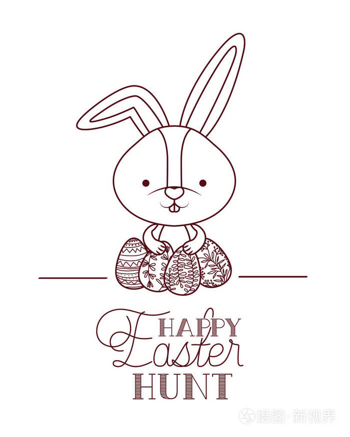 快乐复活节狩猎标签与兔子图标
