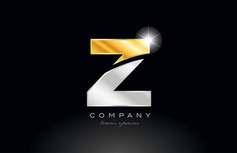 字母z字母标志图标设计与金银灰色金属在黑色背景适合公司或企业
