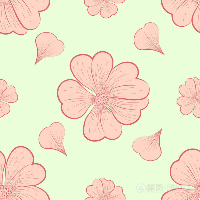 花卉和花瓣的复古图案. 矢量图.