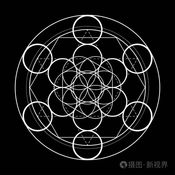 神圣的几何符号.metatrons 立方体在黑背景向量例证