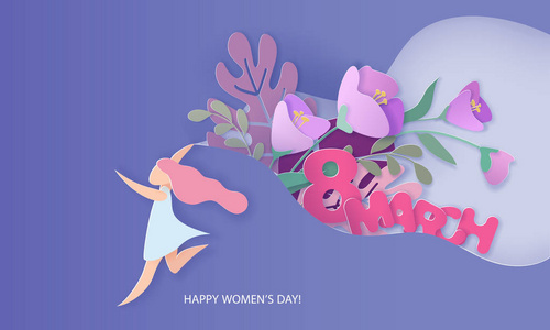 快乐的妇女节节日卡片剪纸风格图片