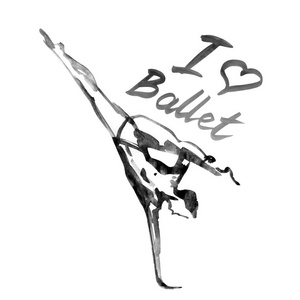 水彩插图芭蕾舞女演员在舞蹈中的图标。设计海报芭蕾舞学校，工作室