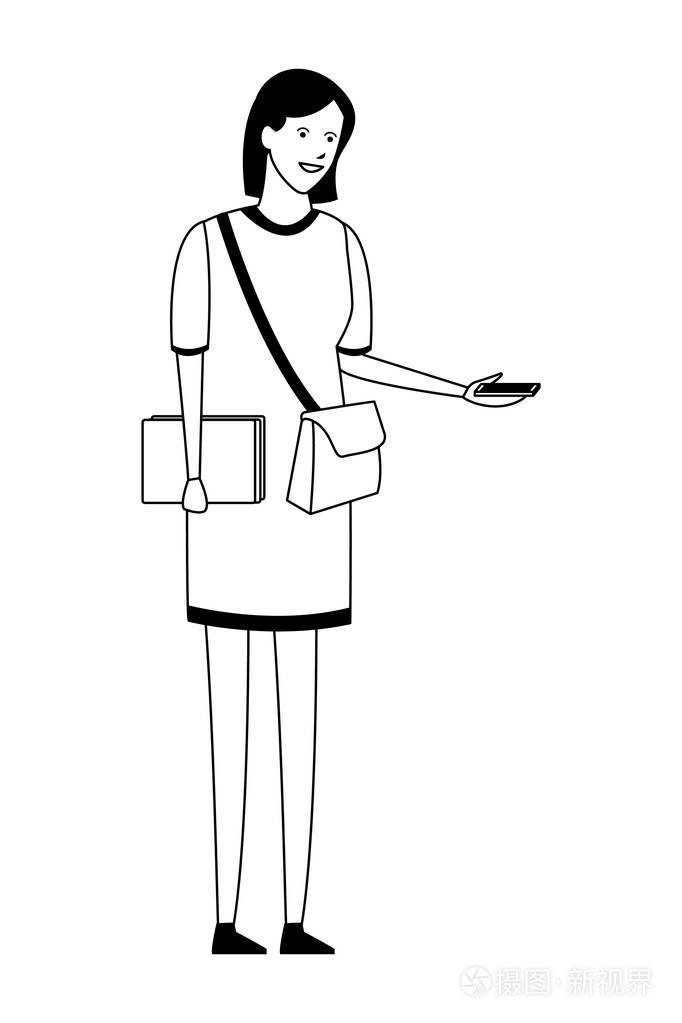 女孩休闲装智能手机插画-正版商用图片18y0l0-摄图新视界
