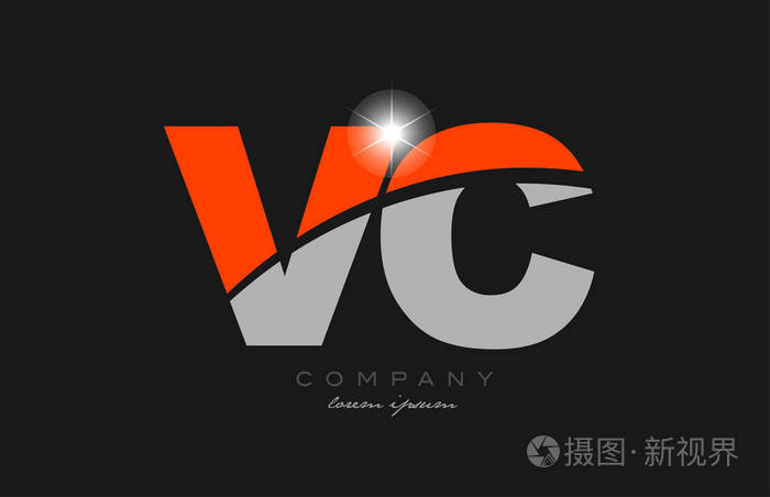 组合字母vcvc在灰色橙色字母表标志图标设计适合公司或企业