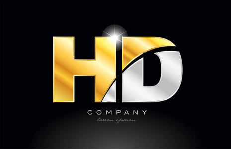金编钟高清图组合字母hdhd字母标志图标设计与金银灰色金属在黑色背景
