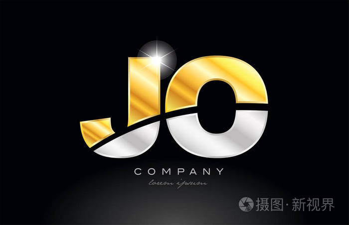 组合字母jojo字母标志图标设计与金银灰色金属在黑色背景适合公司或企业