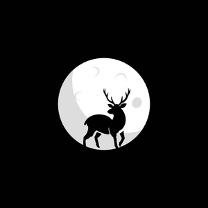 鹿在月亮形状标志设计。 白鹿标志的概念。 标志设计的设计元素。