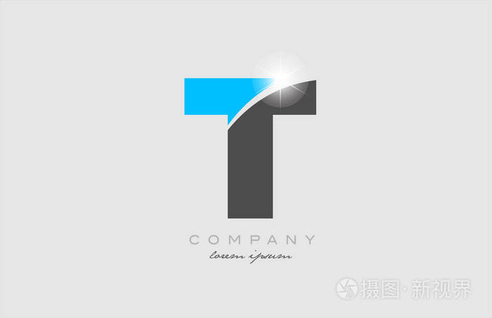 字母t的灰色蓝色字母,标志图标设计适合公司或企业