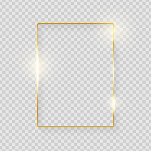 金色发亮的复古框架，阴影孤立在透明的背景上。 金色豪华现实矩形边界。 矢量插图