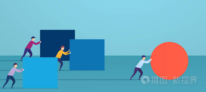 商人推动红球, 超越竞争对手.制胜战略理念,业务效率,领导力