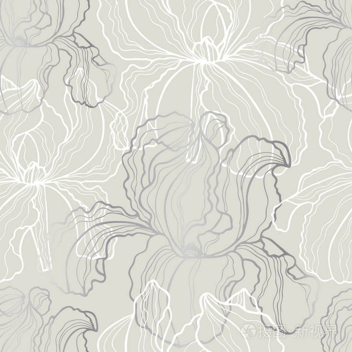 矢量无缝图案手绘素描虹膜花.