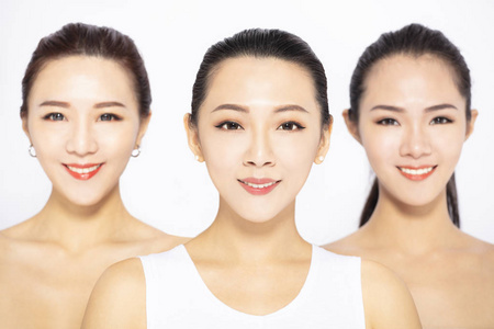 特写三张亚洲美女的脸图片