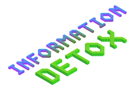 信息排毒3D等距彩色文本在现代明亮霓虹灯绿色隔离在白色背景股票矢量插图剪辑艺术模板