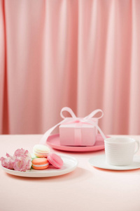 s Day image of a coffee or tea cup and lisianthus flower with ma