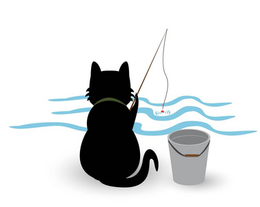 有趣的小猫媒体猫渔夫钓鱼的插图