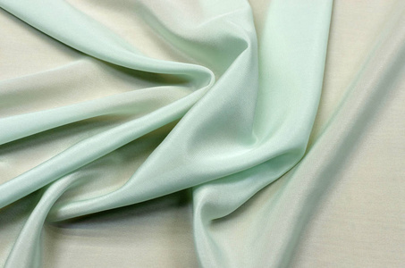 丝绸织物绉白绿色照片