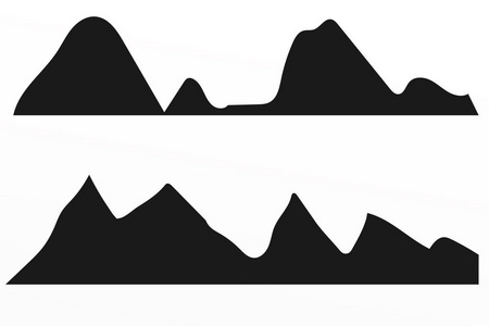 群山在白色的背景上剪影.一套手绘的景观与轮廓山峰.照片