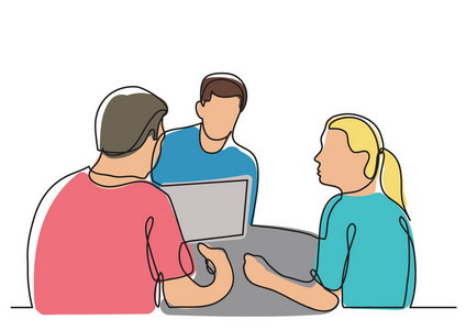 三位同事讨论连续画线照片