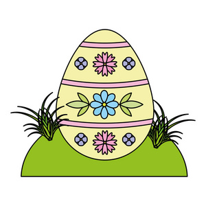 草地上的快乐复活节彩蛋。