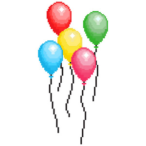 彩色气球无缝图案。 横幅8位气球设计。 像素艺术矢量。