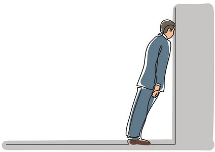 手绘胡同连续的线图,商业形势,男人陷入死胡同照片