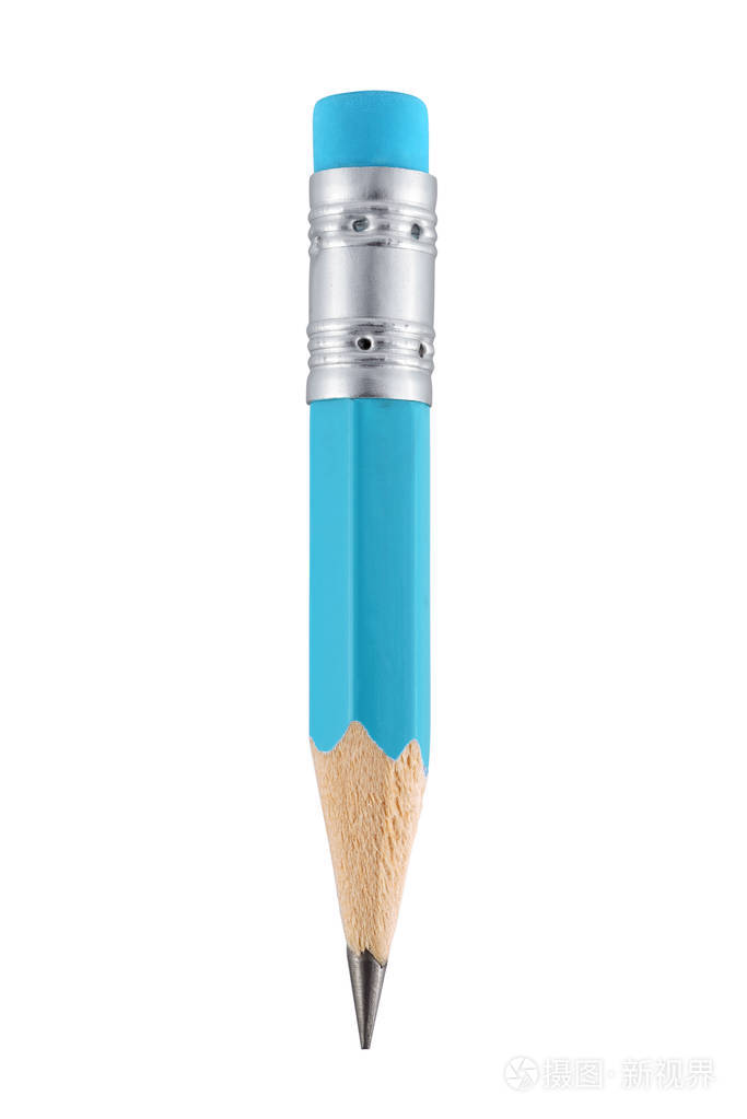用过或磨损过的蓝铅笔与白色背景隔离的橡皮擦