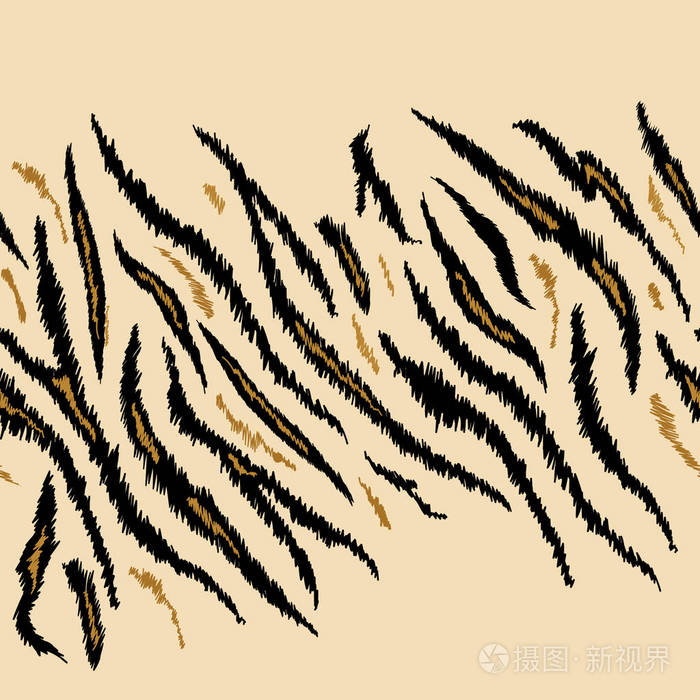 插画 虎纹无缝动物图案.条纹织物背景老虎皮肤.