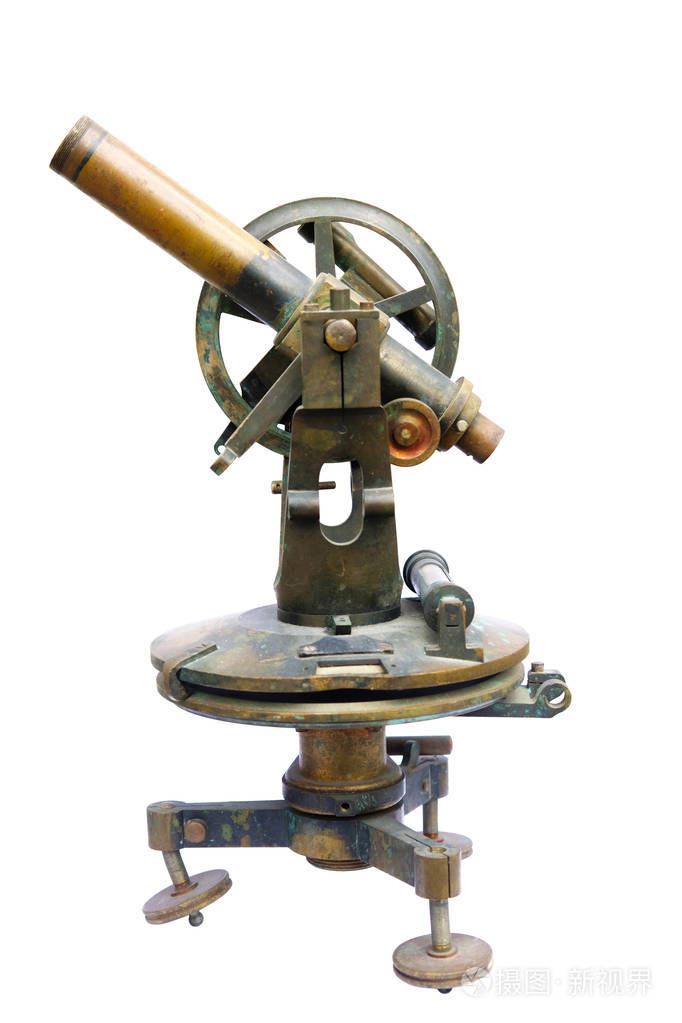 白色背景上的老式老式显微镜