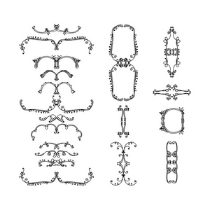 一组装饰元素。 白底手绘矢量图