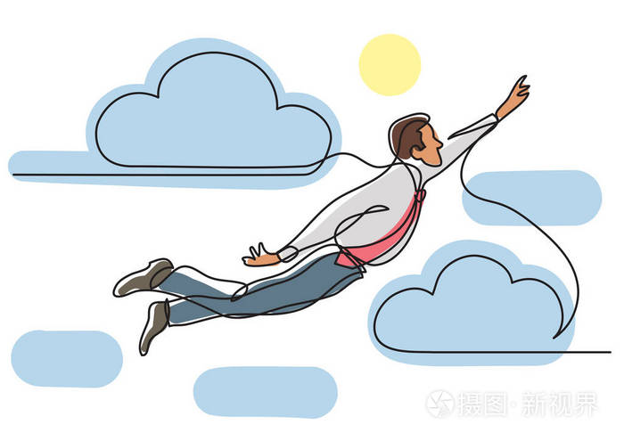 商务人员在空中飞行的连续线图插画-正版商用图片18yzpc-摄图新视界