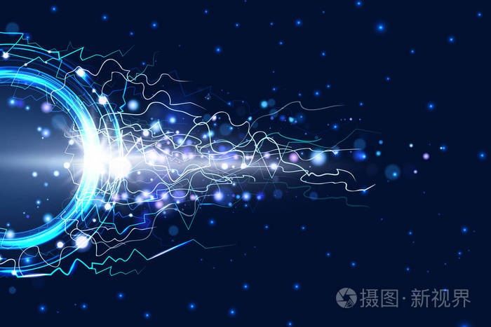 夜光电圈闪电大气现象逼真的图像在黑夜天空蓝色装饰背景向量例证.