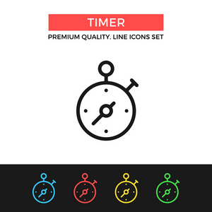 矢量定时器图标。秒表概念。优质的平面设计。现代标志，轮廓符号集合，简单的细线图标集