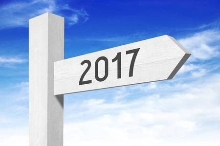 2017年白色木制路标，一支箭