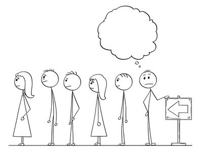 在线上等待或排队的人的动画片与空的讲话泡泡上面照片