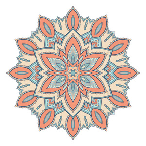 装饰五颜六色的民族曼陀罗图案. 东方风格贺卡横幅或海报的设计元素.