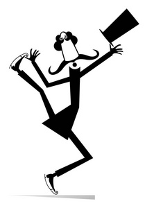 溜冰者孤立的插图滑稽的小胡子男一个戴着顶帽子的黑白色的小胡子照片