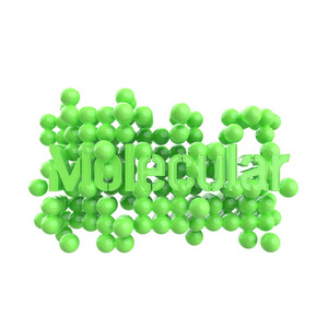绿色带有文字字母的抽象分子结构模型。隔离在白色背景上。3d 渲染