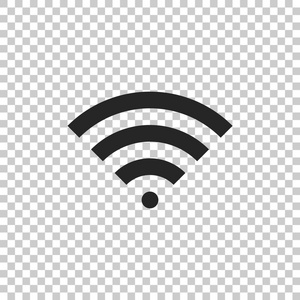 在透明背景上隔离的 wifi 无线互联网网络符号图标。扁平设计。矢量插图