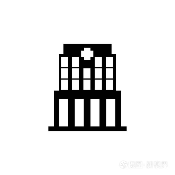 白色背景下医院大楼正面图标