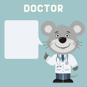 可爱有趣的卡通人物，老鼠医生，空语言泡，以获得重要的健康信息