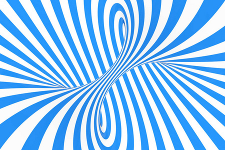 漩涡光学3d 幻象光栅插图。对比蓝色和白色螺旋条纹。带线条的几何冬季圆环图像