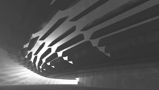 抽象现代未来主义和有机建筑在圆形管隧道形状与体积轻。3d 渲染背景