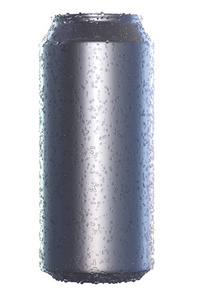 铝制啤酒或苏打水模拟。现实的空白金属罐头由在白色背景查出的水滴盖。3d 插图