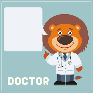 可爱有趣的卡通人物狮子医生空语言气泡重要的健康信息