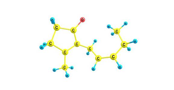 茉莉酮是一种有机化合物，是茉莉花油的挥发性部分。为无色至淡黄色液体..三维插图