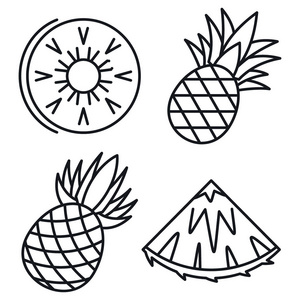 异国情调的菠萝图标设置, 轮廓风格