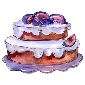 甜品水果美味的蛋糕与水果在水彩画风格隔离.水肉甜品.背景插图集照片